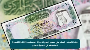 دينار الكويت.. تعرف على سعره اليوم الأحد 31 أغسطس 2025 والتغييرات الملحوظة في السوق المالي